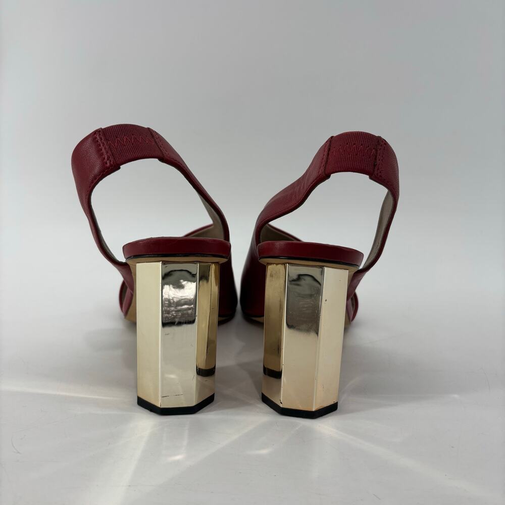 Donald Pliner Womens Size 9.5 Red Open Toe Pumps Slingback Gold Heels - Picture 8 of 13